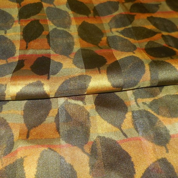 1980s Vintage Scarf Long Chiffon lightweight leaf print tan brown classic retro - Picture 6 of 8